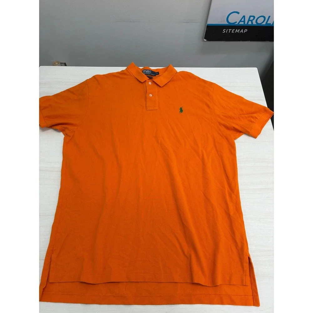 Polo Ralph Lauren Polo Shirt Men's XL Orange Green Pony Short Sleeve Cotton